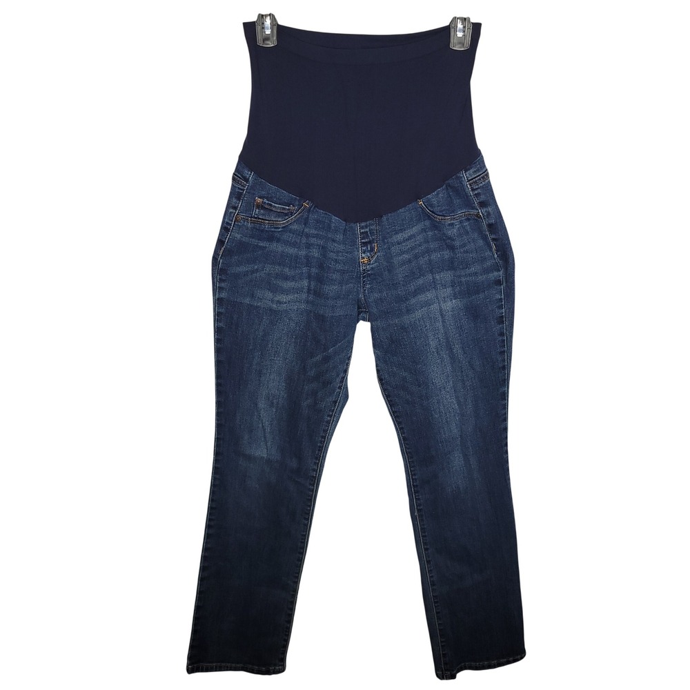 Indigo Blue Maternity Jeans Denim Full Panel Straight Leg Pants